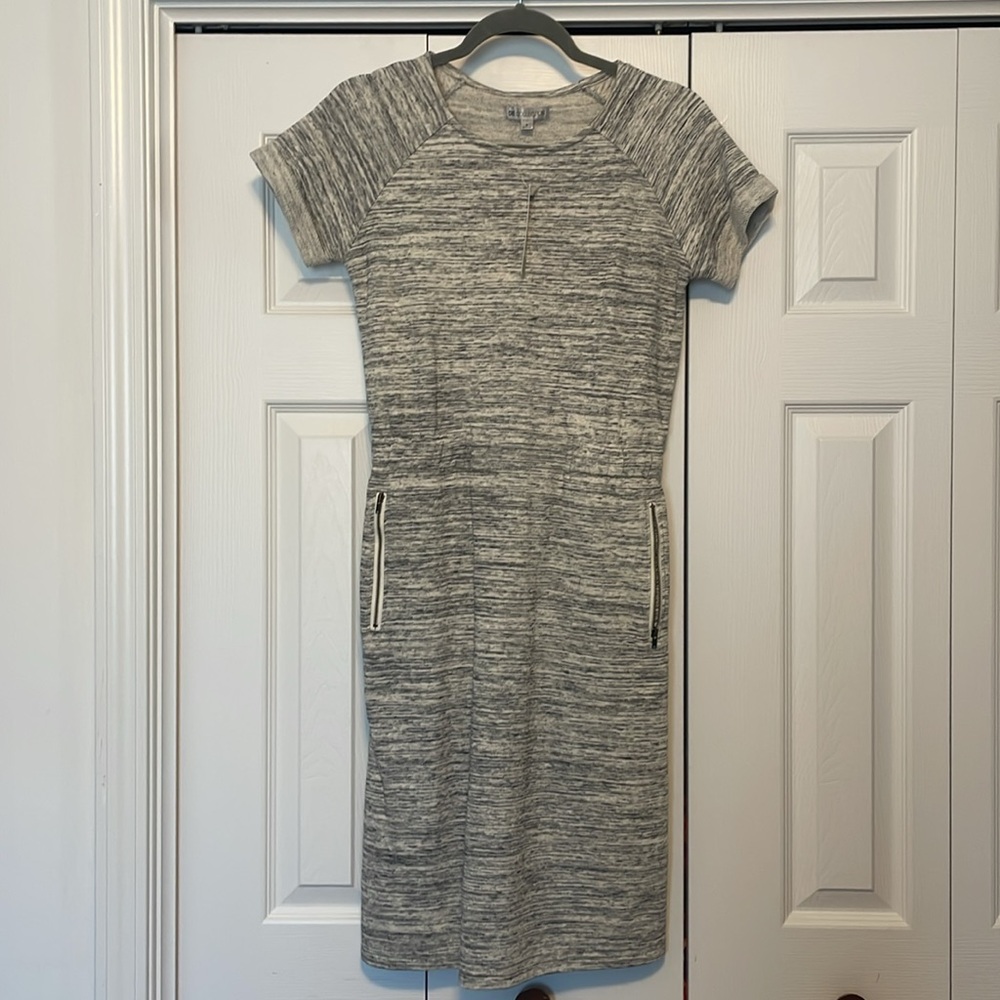 DE Collection Party Line Cuffed Short Sleeve Sweatshirt Dress Gray Small